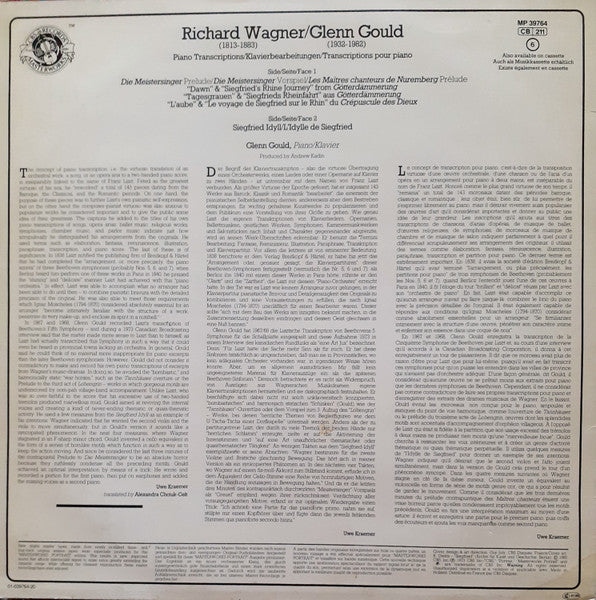 Richard Wagner - Glenn Gould : Piano Transcriptions Of Orchestral Showpieces (LP, Album, RE, RM)
