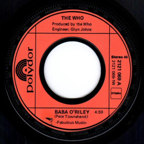 The Who : Baba O'Riley / My Wife (7", Single)