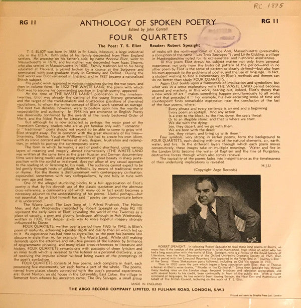 Robert Speaight - T. S. Eliot : Four Quartets (LP, Album)