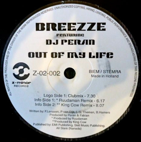 Breezze Featuring Peran : Out Of My Life (12")