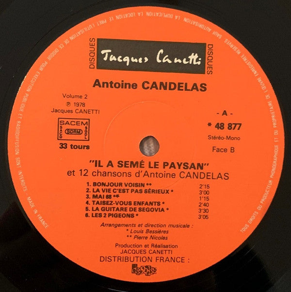 Antoine Candélas : "Il A Semé Le Paysan" - Volume 2 (LP, Album)