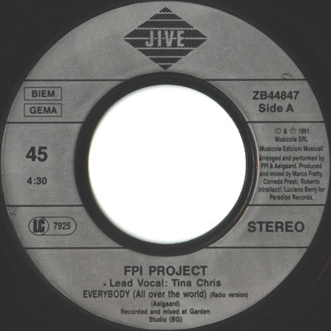 FPI Project : Everybody (All Over The World) (7", Single)