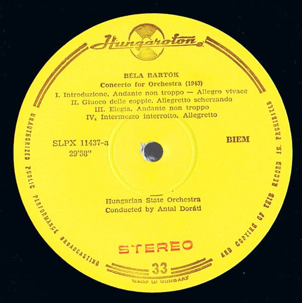 Béla Bartók, Hungarian State Orchestra Conducted By Antal Dorati : Concerto For Orchestra / Divertimento (LP)