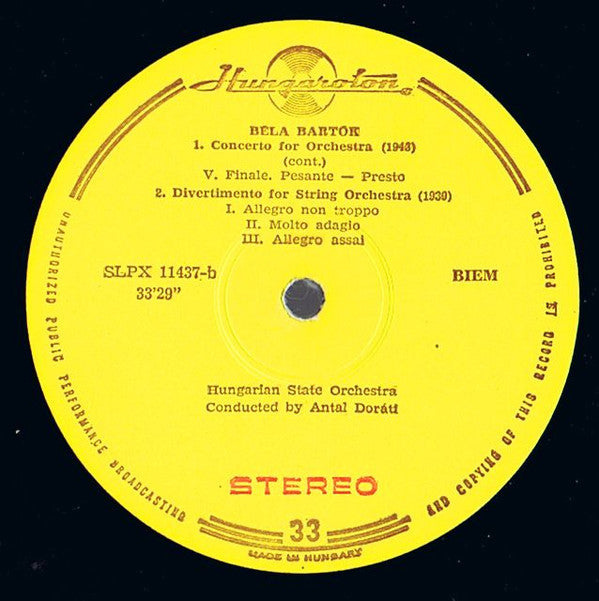Béla Bartók, Hungarian State Orchestra Conducted By Antal Dorati : Concerto For Orchestra / Divertimento (LP)