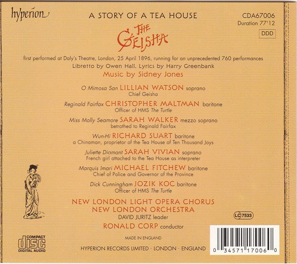 Sidney Jones - Lillian Watson, Christopher Maltman, Sarah Walker (2), Richard Suart, New London Light Opera Chorus & The New London Orchestra, Ronald Corp : The Geisha (CD, Album)