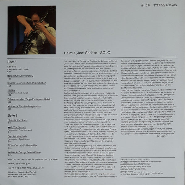 Joe Sachse : Solo (LP, Album)