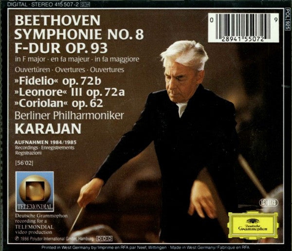 Ludwig Van Beethoven - Herbert Von Karajan - Berliner Philharmoniker : Symphonie No. 8 - Ouvertüren »Fidelio · Leonore III · Coriolan« (CD, Album)