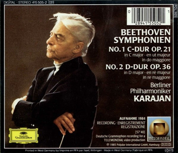 Ludwig van Beethoven - Herbert von Karajan - Berliner Philharmoniker : Symphonien 1 & 2 (CD, Album, RE)