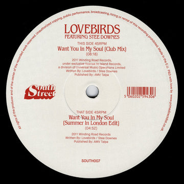 Lovebirds Featuring Stee Downes : Want You In My Soul (12", RE)