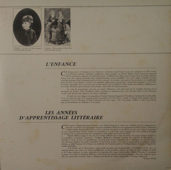 Paul Léautaud, Robert Mallet : Entretiens de Robert Mallet et Paul Léautaud : L'Enfance (2xLP, Mono)