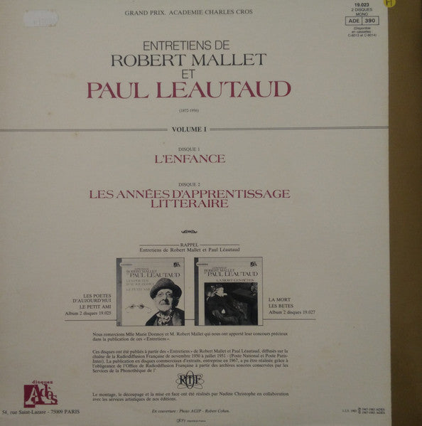 Paul Léautaud, Robert Mallet : Entretiens de Robert Mallet et Paul Léautaud : L'Enfance (2xLP, Mono)