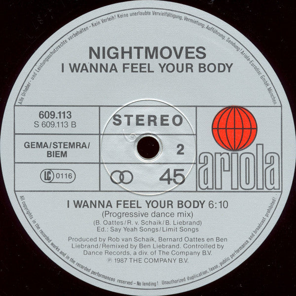 Nightmoves (3) : I Wanna Feel Your Body (12", Maxi)