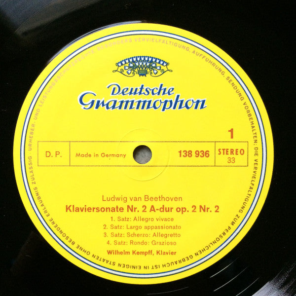 Wilhelm Kempff, Ludwig van Beethoven : Klaviersonaten Nr. 2 A-Dur, Nr 3. C-Dur (LP)