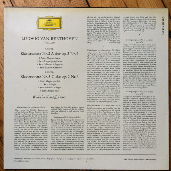 Wilhelm Kempff, Ludwig van Beethoven : Klaviersonaten Nr. 2 A-Dur, Nr 3. C-Dur (LP)