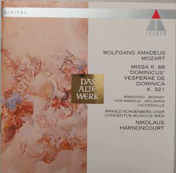 Wolfgang Amadeus Mozart, Charlotte Margiono, Barbara Bonney, Elisabeth Von Magnus, Uwe Heilmann, Gilles Cachemaille, Arnold Schoenberg Chor, Concentus Musicus Wien, Nikolaus Harnoncourt : Mozart: Missa "Dominicus" ; Vesperae De Dominica ; Harnoncourt (CD, Album, RE)