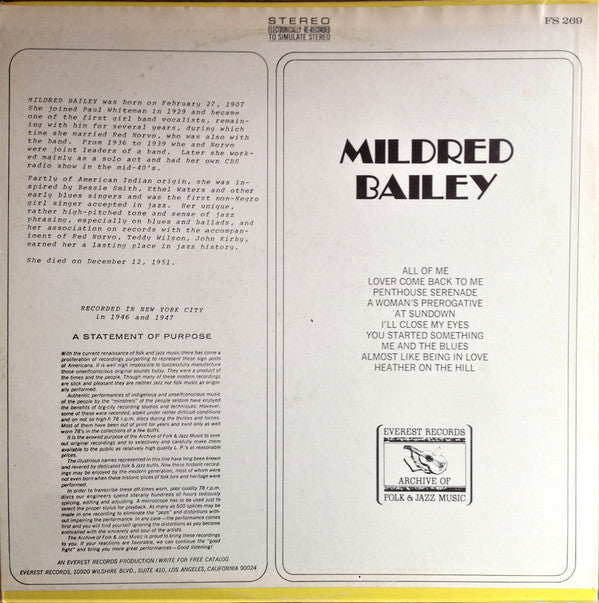 Mildred Bailey : Mildred Bailey (LP, Comp)