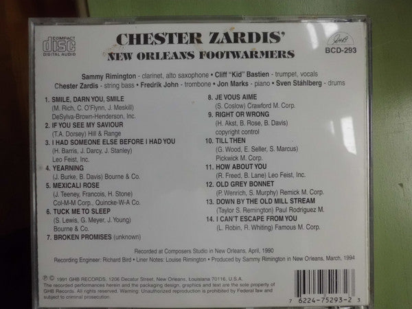 Chester Zardis : New Orleans Footwarmers (CD, Album)