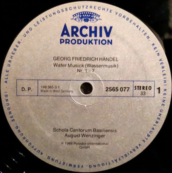 Georg Friedrich Händel – Schola Cantorum Basiliensis · August Wenzinger : Water Musick (LP, RE, Gat)