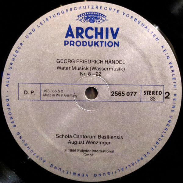 Georg Friedrich Händel – Schola Cantorum Basiliensis · August Wenzinger : Water Musick (LP, RE, Gat)