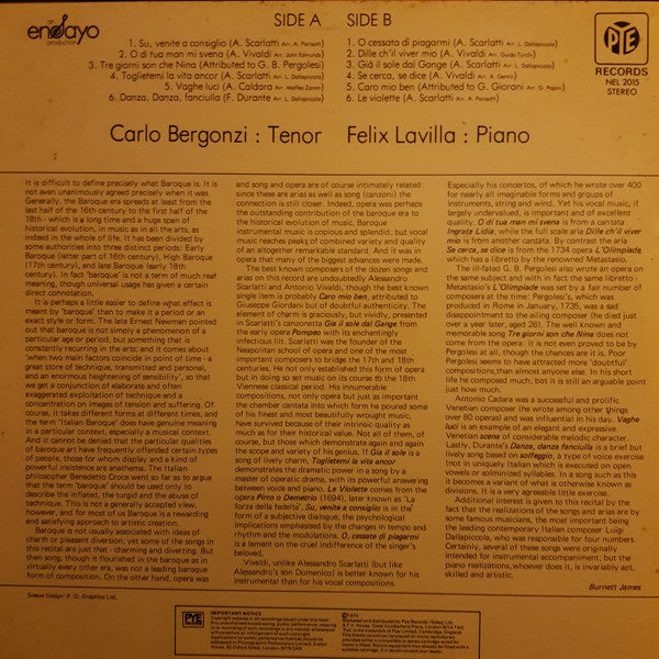 Carlo Bergonzi, Felix Lavilla : Arias And Songs Of The Italian Baroque (LP, Album)