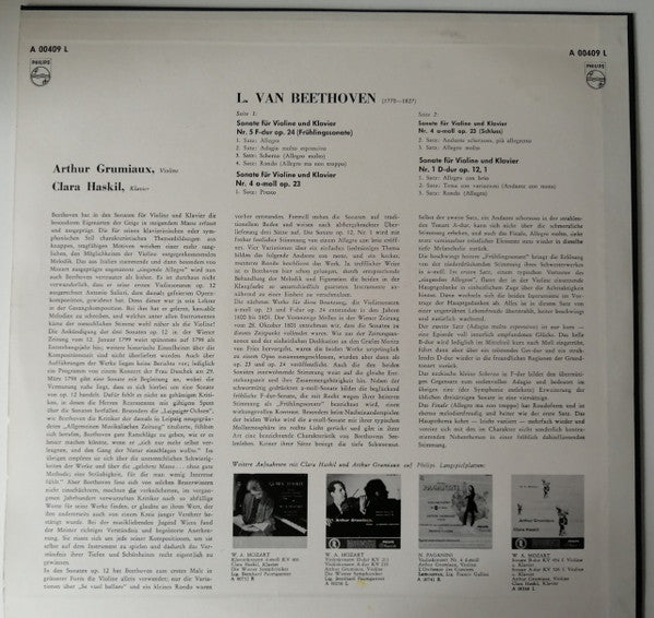 Ludwig van Beethoven - Clara Haskil, Arthur Grumiaux : Sonaten Für Violine Und Klavier (LP, Album, Mono, Min)