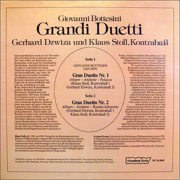 Giovanni Bottesini - Gerhard Dzwiza, Klaus Stoll : Grandi Duetti (Für Zwei Kontrabässe) (LP)