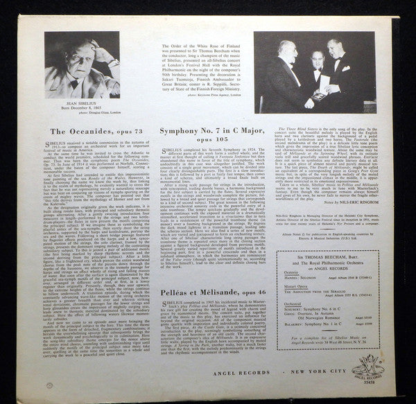 Sir Thomas Beecham, Sibelius*, Royal Philharmonic Orchestra : Symphony No. 7 / Pelléas Et Mélisande / The Oceanides (LP, Album, Mono, RP)
