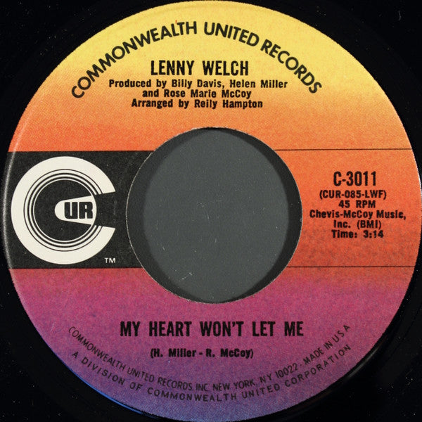 Lenny Welch : My Heart Won't Let Me (7", Single)