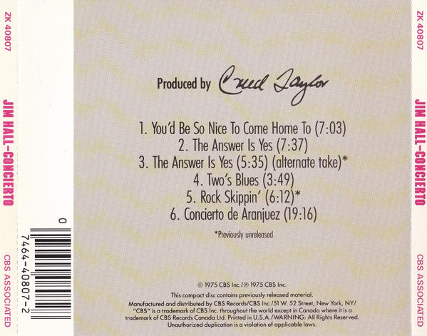 Jim Hall : Concierto (CD, Album, RE, RM, RP)