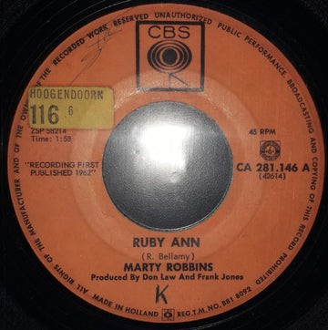 Marty Robbins : Ruby Ann (7", Single)