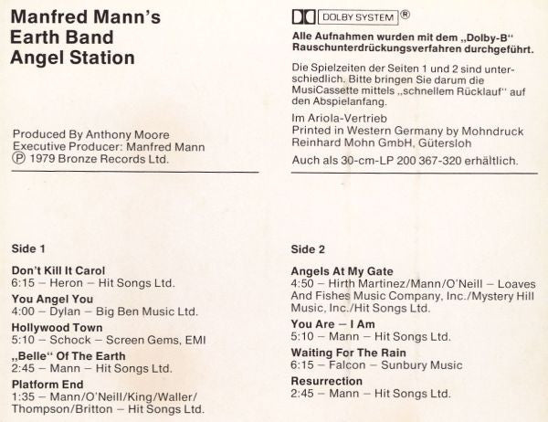 Manfred Mann's Earth Band : Angel Station (Cass, Album)