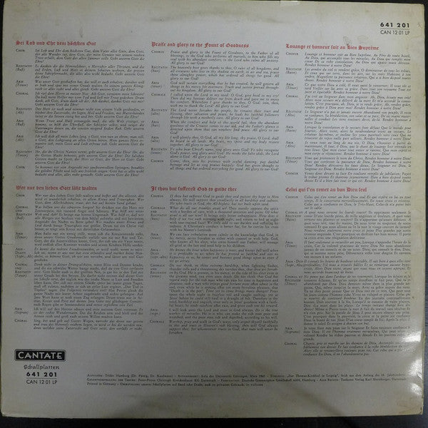 Johann Sebastian Bach, Göttinger Stadtkantorei, Frankfurter Kantatenorchester, Ludwig Doormann : Sei Lob Und Ehr Dem Höchsten Gut, Kantate BWV 117 / Wer Nur Den Lieben Gott Läßt Walten, Kantate BWV 93 (LP, Album)
