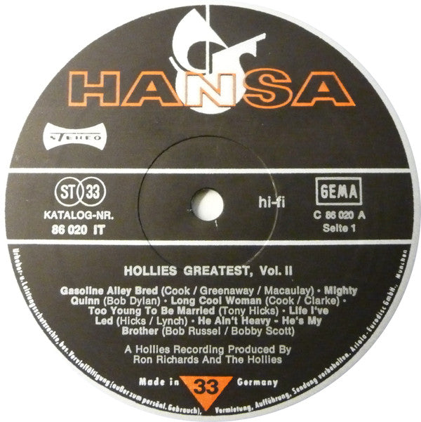 Hollies* : Greatest, Vol. 2 (LP, Comp)