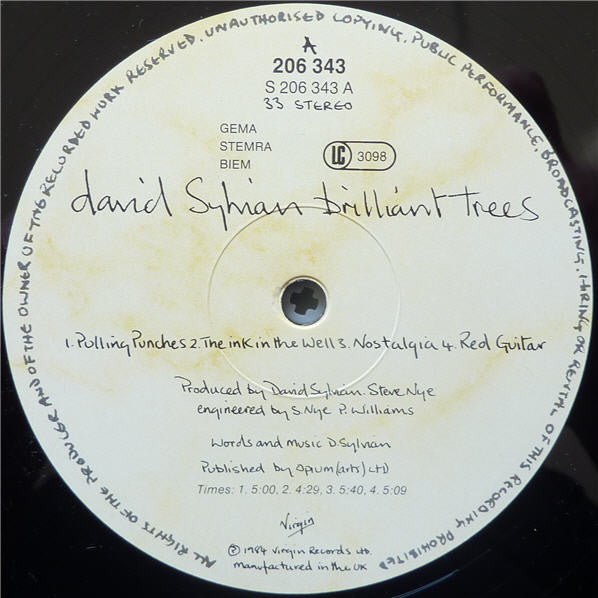 David Sylvian : Brilliant Trees (LP, Album, RE, RP)