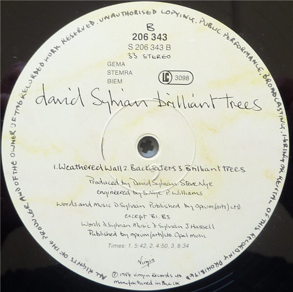 David Sylvian : Brilliant Trees (LP, Album, RE, RP)