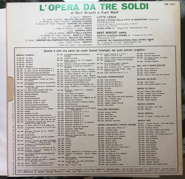 Bertolt Brecht / Kurt Weill : L'Opera Da 3 Soldi / L'Opera Da Tre Soldi (The Threepenny Opera, Die Dreigroschenoper) (LP)