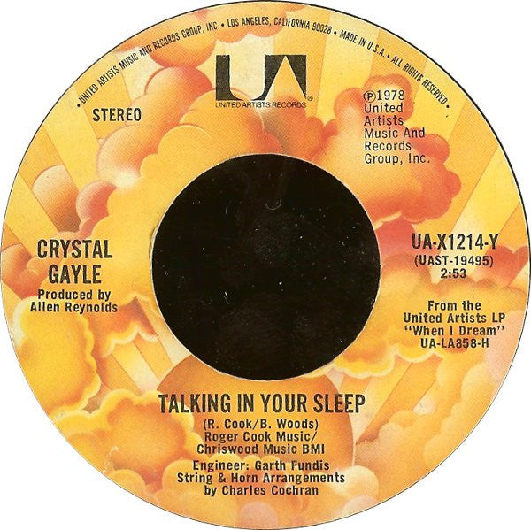 Crystal Gayle : Talking In Your Sleep (7", Styrene, Ter)