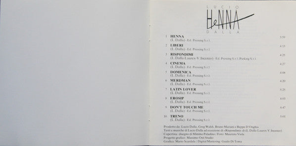 Lucio Dalla : Henna (CD, Album, Son)