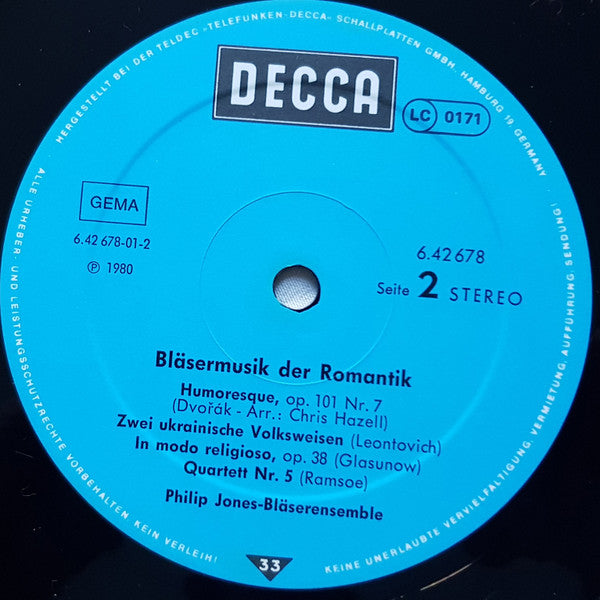 Philip Jones Brass Ensemble : Bläsermusik Der Romantik (LP)