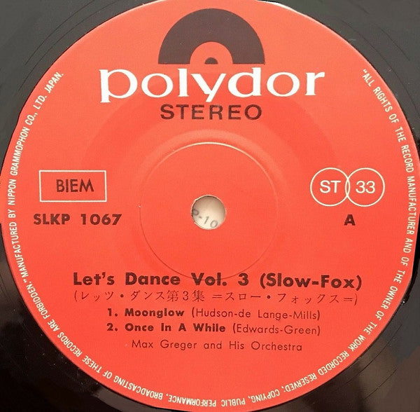 Max Greger Und Sein Orchester = Max Greger Und Sein Orchester : レッツ・ダンス 第3集 = Let's Dance Vol. 3 (7", EP)