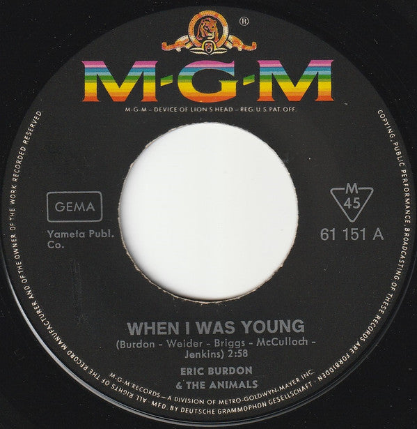 Eric Burdon & The Animals : When I Was Young / A Girl Named Sandoz (7", Single, Mono)