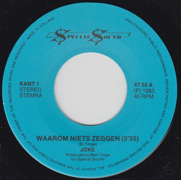 Joke (28) : Waarom Niets Zeggen (7", Single)