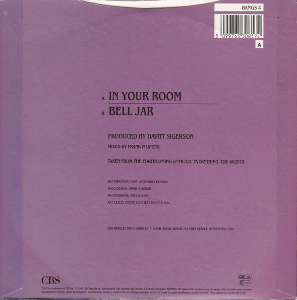 Bangles : In Your Room (7", Single)