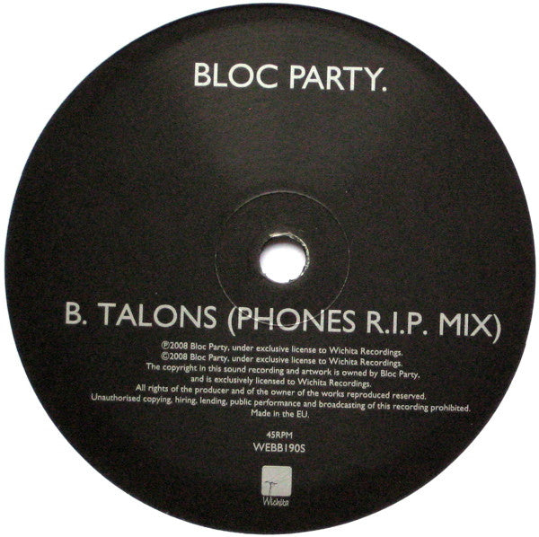 Bloc Party : Talons (7", Single, 1/2)