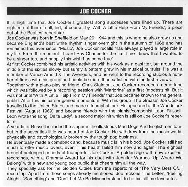 Joe Cocker : The Very Best Of Joe Cocker (CD, Comp, RE)