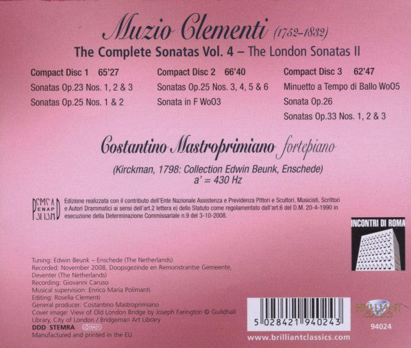 Muzio Clementi, Costantino Mastroprimiano : The Complete Sonatas Vol. 4 (The London Sonatas II) (3xCD)