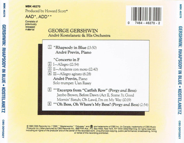 George Gershwin : Gershwin • Rhapsody in Blue (Previn) • Porgy & Bess (Kostelanetz) (CD)