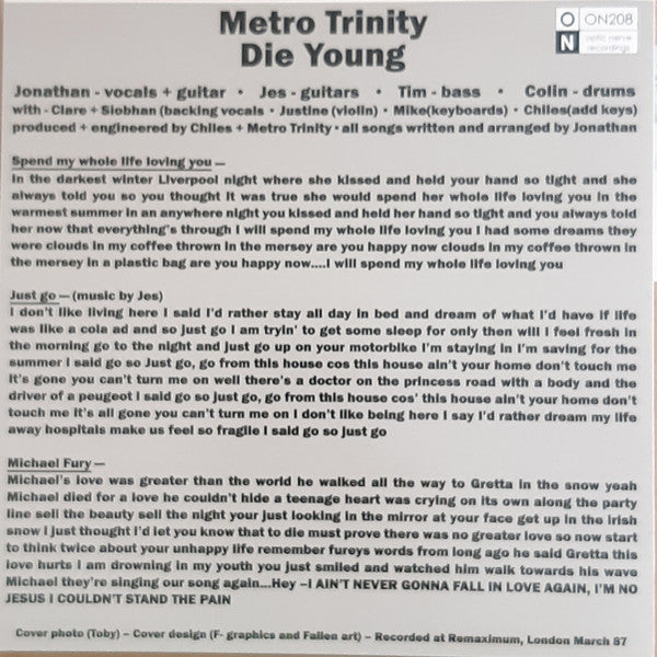 Metro-Trinity : Die Young (7", Single, Ltd, RE, Tra)