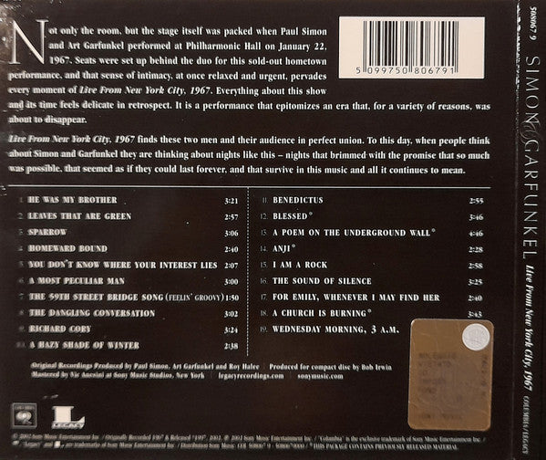 Simon & Garfunkel : Live From New York City, 1967 (CD, Album, Dig)