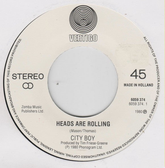 City Boy : Heads Are Rolling (7", Single)